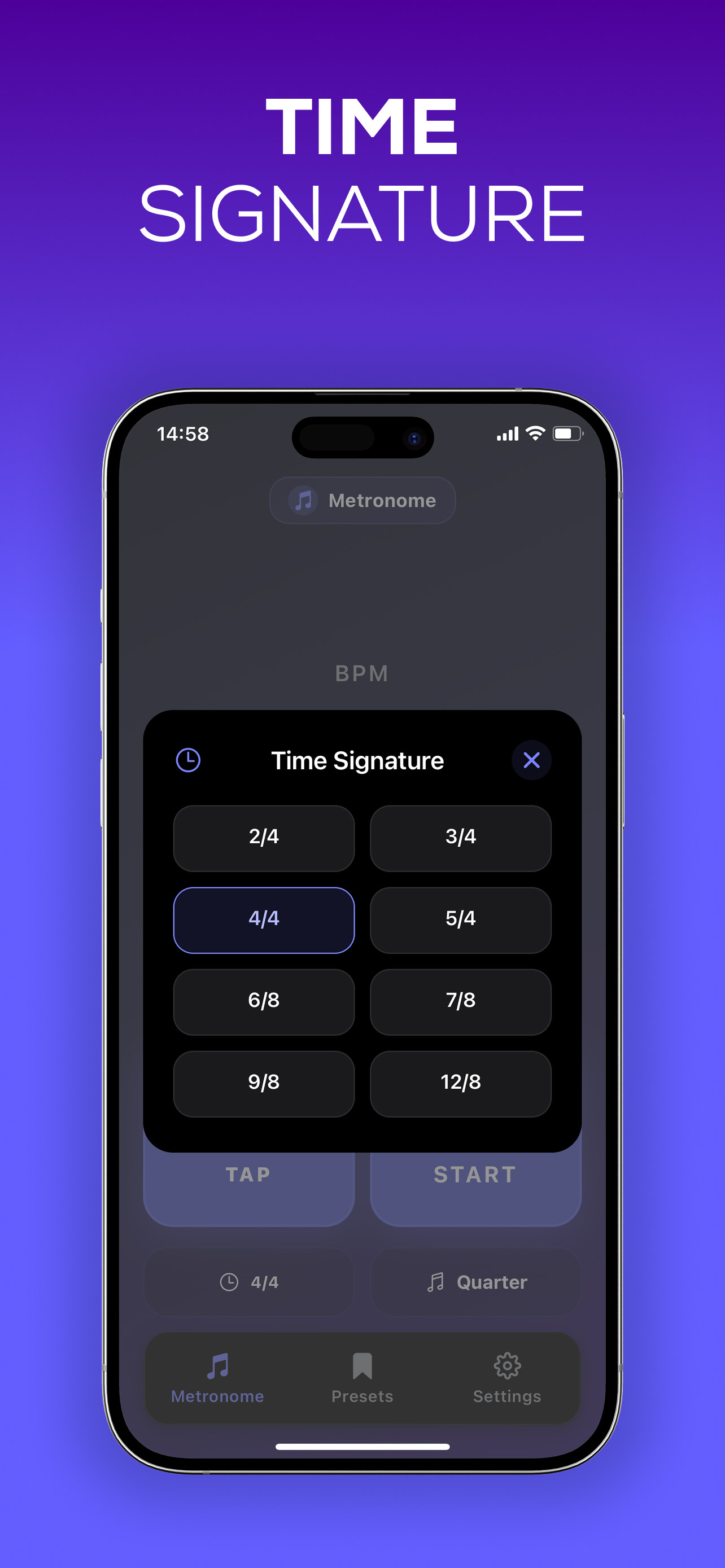 Metronome Pro iOS app preset management screen
